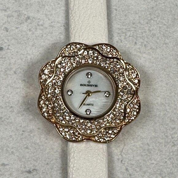 Boussivie Watch Womens 32mm Flower Pave Rhinestone Bezel Gold Tone New Battery - Picture 1 of 9